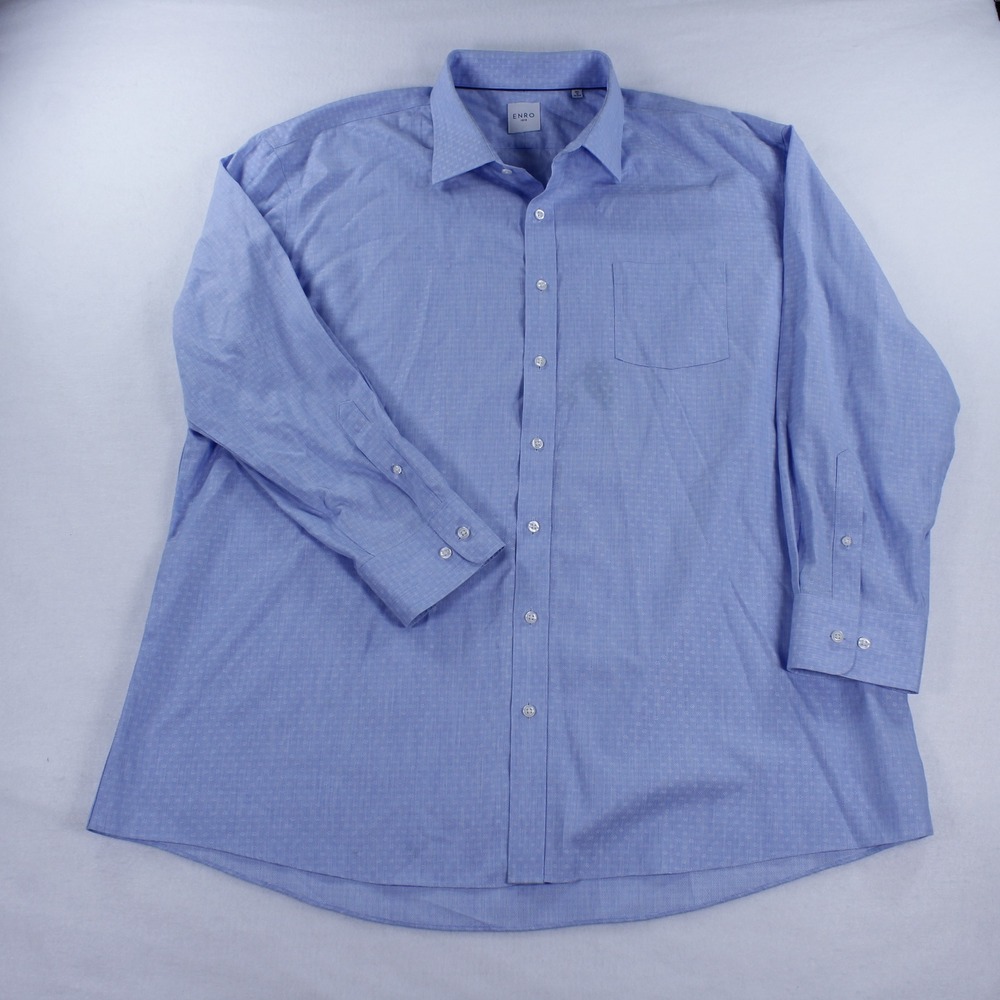 ENRO Men's Blue Dobby Dress Shirt 3XL 19 34-35 R Cotton Long Sleeve Button Up
